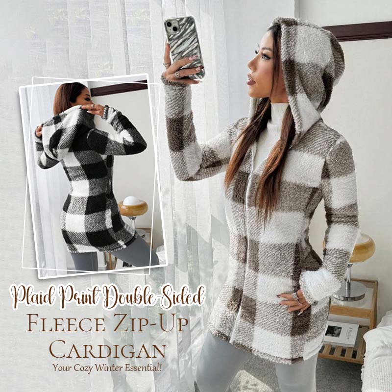 🧥 Rutig jacka för damer med huva och dragkedj